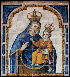 Our Lady of the People - Azulejos (faience) around 1670, by an anonymous Sevillian, from the convent of the people in Seville (Spain) - Museum of Fine Arts of Seville, Spain by Spanish School