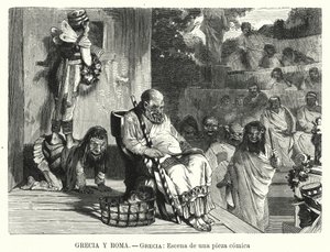 Performance of a comedy in a theatre in Ancient Greece by Spanish School
