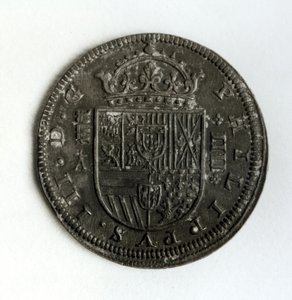 Silver crown coin of four reale from the reign of Philip III of Spain and Portugal (1578-1621)