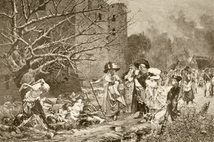 The massacre of Machecoul, France, during the French Revolution, after a painting by Francois Flameng, from 