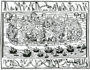 View of Lisbon from Libro de Grandezas y cosas Memoralder de Espana by Pedro Medina, 1548 by Spanish School