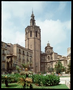 View of the Micalet (Miquelet or El Miguelete) bell tower of the cathedral of Valencia (Valencia) 1381-1429 Spain