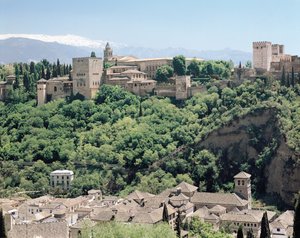 View of the Palace of the Alhambra from the north-east, 14th-16th century by Spanish School