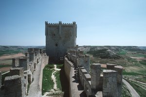 View of the castle walls and keep by Spanish School