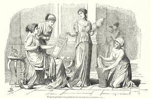 Women performing domestic chores in Ancient Greece