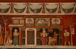 Wall Painting Depicting a Singhalese House in the Subdharama Temple, Dehiwala by Sri Lankan School