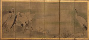 Cranes and chrysanthemums, Momoyama or Edo period
