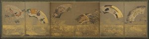 Six fan papers: miscellaneous subjects, Momoyama or Edo period