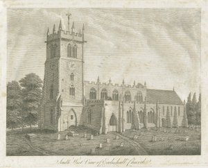 Eccleshall Church: engraving, nd [18th cent] by Stebbing Shaw