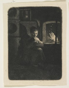 Young Girl Reading by a Fire by Stefan Juliusz Norblin de la Gourdaine