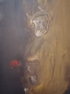 Contemplative Figure Red Apple