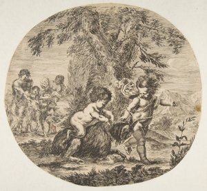 A Child and a Satyr Child Playing with a Goat