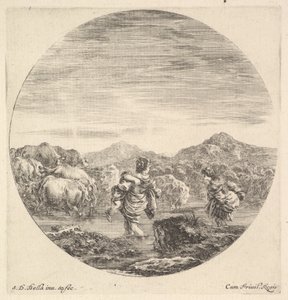 A Woman Carrying a Child in Center, Seen from Behind, Another Woman to Right by Stefano della Bella