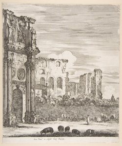 Arch of Constantine and Colosseum with Sheep Grazing in Foreground, from "Six Large Views, Four of Rome, and Two of the Roman Countryside" by Stefano della Bella