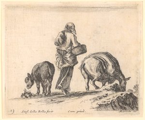Peasant Woman with Two Donkeys by Stefano della Bella