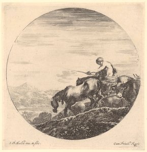 Farmer Drives His Animals to the Left Towards the River, Plate 2 of the Series "Six Animal Motifs in Round Representation"