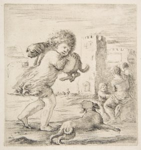 Child Carrying a Puppy on His Shoulder by Stefano della Bella