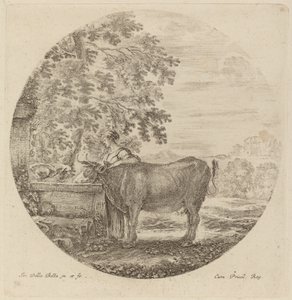 Cow and Young Shepherd at a Fountain by Stefano della Bella