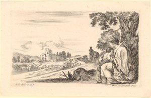 Woman with Child Sitting in the Shade of a Tree by the Roadside by Stefano della Bella