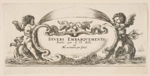 Frontispiece: Cartouche at Center, Putti on Either Side Riding on Dolphins