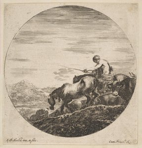 Herdsman on Horseback Drives Animals, from Six Animal Subjects by Stefano della Bella