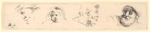 Head Studies of Three Bearded Men, Right with Helmet, and a Child by Stefano della Bella