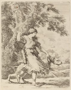 Nymph Holding a Large Dog by a Collar by Stefano della Bella