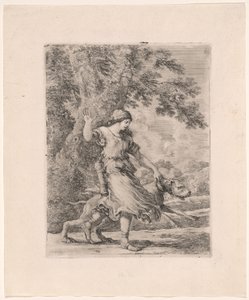 Nymph Holding a Large Dog by the Collar, known as The Beautiful Huntress by Stefano della Bella
