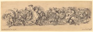 Ornamental Frieze with Two Children Playing with a Dog in the Center, Two Playing Dogs on the Left