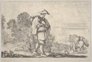 Plate 11: A Peasant Wearing a Hat at Center, Walking Towards the Right, a Horse Descending