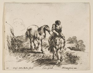 Plate 11: a young horseman, seen from the front, leading another horse, from Diversi Animali