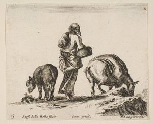 A Peasant Woman Holding a Basket, with a Donkey