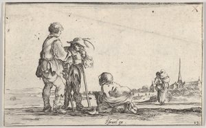 Plate 13: Two Peasants Standing to Left, a Cripple Kneeling on the Ground in Center by Stefano della Bella
