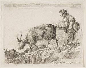 Plate 14: Shepherdess Herding Goats, from Various Animals by Stefano della Bella