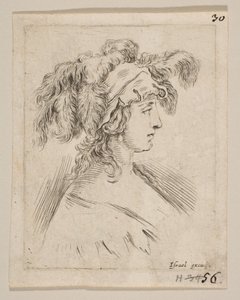 Mid-Bust of a Young Woman in Profile Wearing a Hat Topped with Feathers, ca. 1649 (Plate 15) by Stefano della Bella