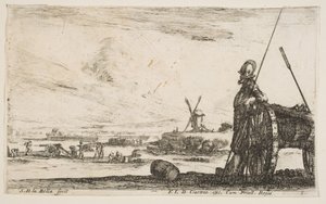 Plate 5: A Pikeman standing at right next to a cannon, other military figures, ca. 1641