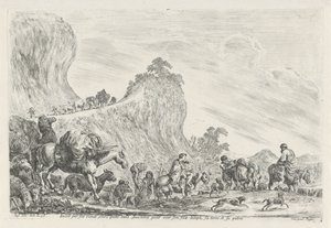 Journey of Jacob to Egypt (Iacob sur ses vieux jours quitte sans fascherie pour son filz Ioseph, se terre et sa patrie) by Stefano della Bella