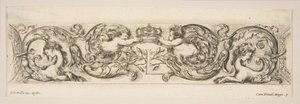 Rinceaux with Two Children Holding a Royal Crown Over the Letter L, Plate 3 by Stefano della Bella