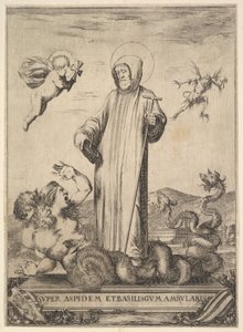 Saint Jean Gualbert Trampling a Monster with Two Human Heads and a Serpentine Body, a Flying Angel by Stefano della Bella