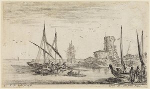 Seascape with Old Tower by Stefano della Bella