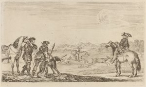 Small Deer Chased by a Cavalier by Stefano della Bella