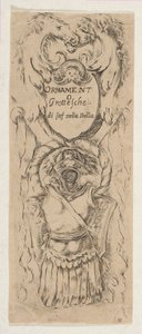 Two Horse Heads Framing a Shield by Stefano della Bella