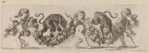 Two Leopards Jumping a Festoon Supported by Children