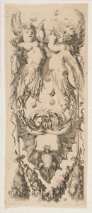 Two Winged Children with Bodies Turning into Ornament Blowing Bubbles
