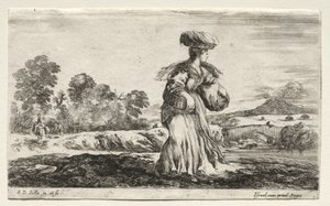 Various Figures and Landscapes: Peasant Woman Carrying a Basket on her Head by Stefano della Bella