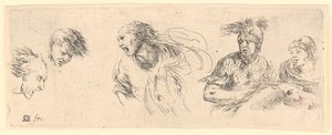Various Head Studies and Two Rider Studies by Stefano della Bella