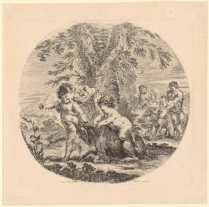 Two Children Playing with a Goat by Stefano della Bella