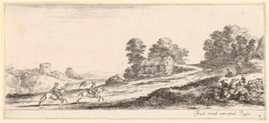 Two Riders Galloping to the Right by Stefano della Bella