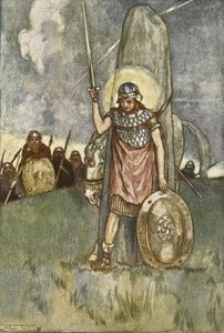 Cuchulain comes at last to his death, illustration from 