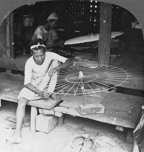 Boys Making the Native Umbrella, Burma, 1908